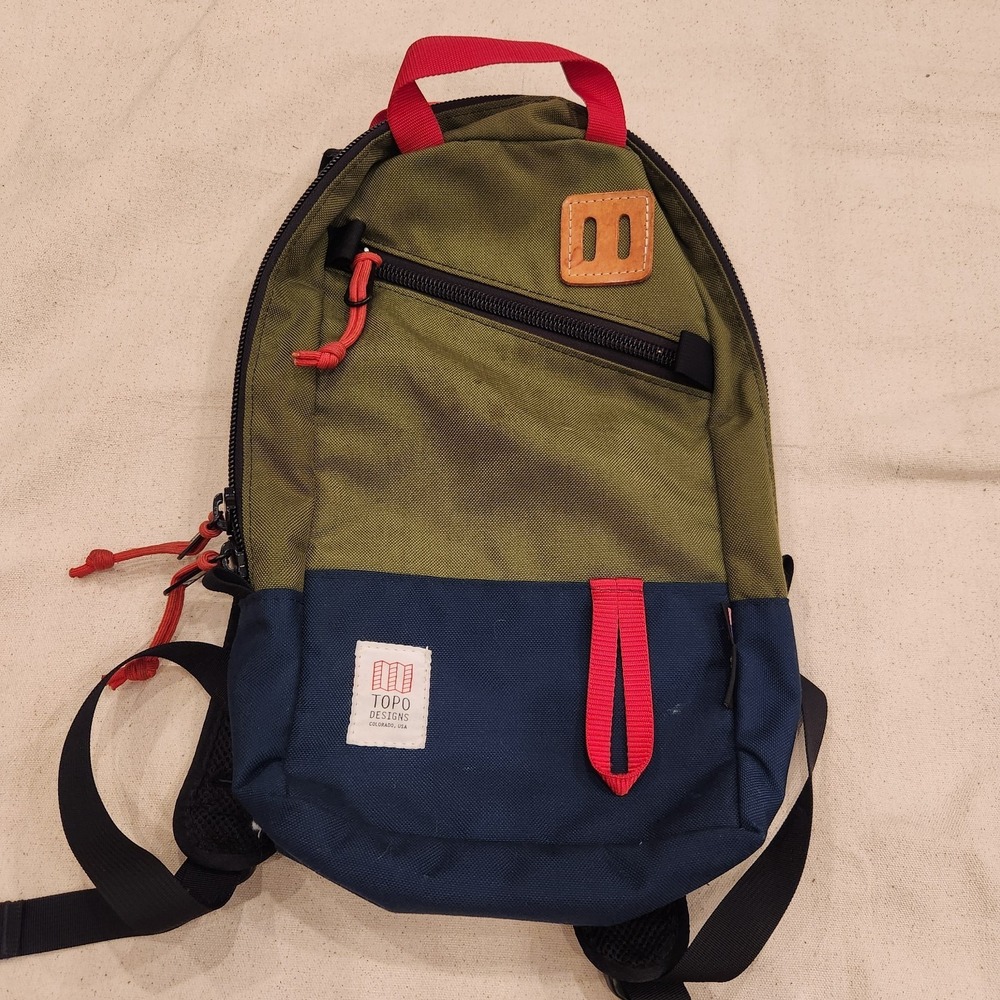 Topo Designs Cordura Colorblock Backpack Olive Green Blue Red Daypack Mini